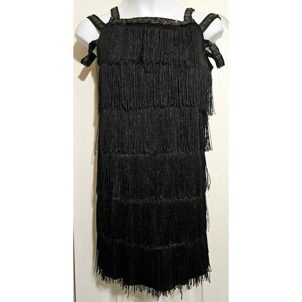 Girls Roaring 20s Flapper Costume Dress Feather Boa Headband Pearls 1920s Kids